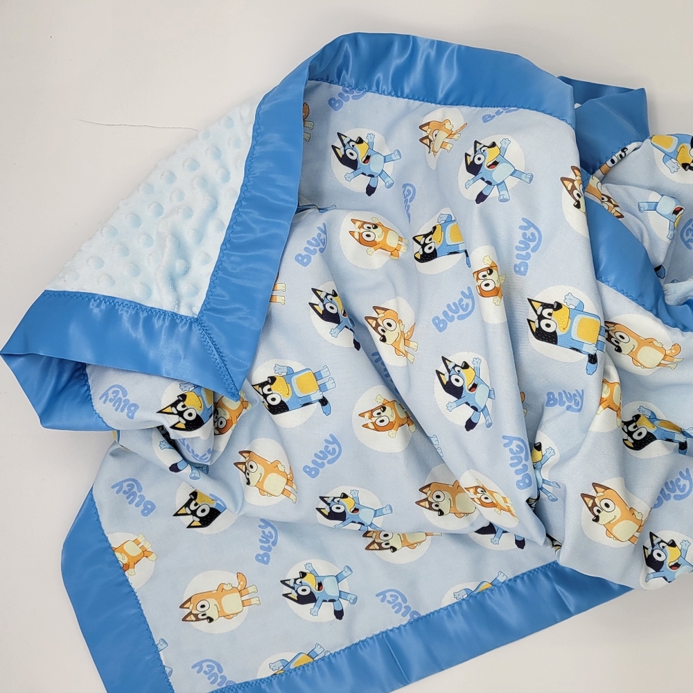 Handmade Lovely Bluey & friends cotton Kids blanket,satin binding blanket 40x44